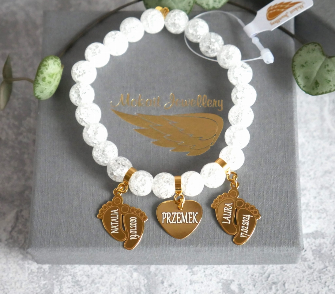 Bransoletka dla mamy z imionami dzieci - Bransoletka z własnym grawerem z sercem i stópkami dziecka