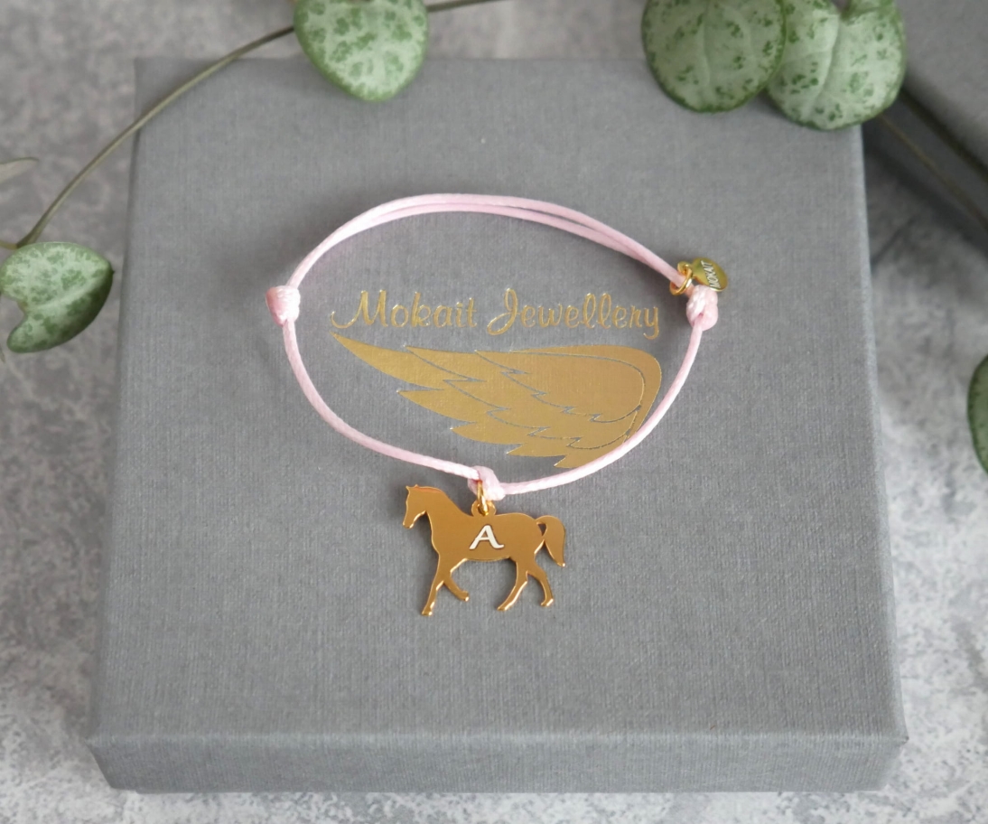  Bransoletka z koniem na różowym sznurku - dowolna personalizacja - srebro 925 złocone 24karatowym złotem - Biżuteria grawerowana - Koń - Bransoletka z koniem na różowym sznurku - dowolna personalizacja - srebro 925 złocone 24karatowym złotem - Biżuteria grawerowana - Koń