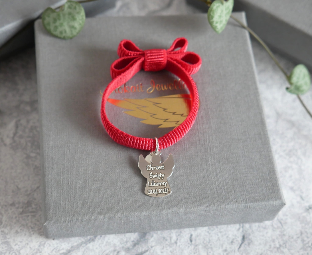 Prezent na Chrzest święty - Bransoletka z Aniołkiem  z imieniem i datą dla dziewczynki - Srebro 925 - Bransoletka personalizowana  - Prezent na Chrzest święty - Bransoletka z Aniołkiem  dla dziewczynki - Srebro 925 - Bransoletka personalizowana