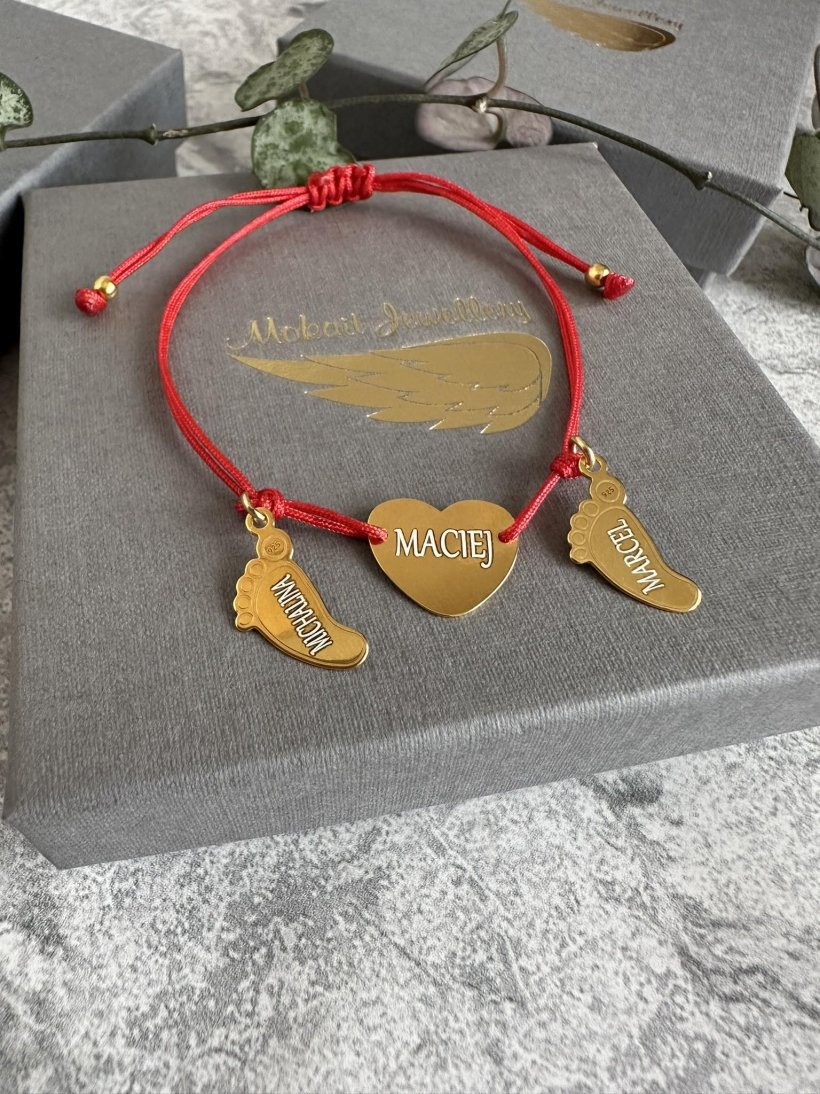 Bransoletka personalizowana serce i dwie stópki dziecka  z dowolnymi imionami - Pomysł na prezent - Bransoletka personalizowana serce i dwie stópki dziecka z dowolnymi imionami - Pomysł na prezent