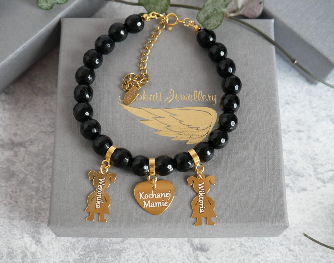 Bransoletka dla Mamy - Prezent na Dzień MAMY - Biżuteria personalizowana - Kamień onyks czarny - Bransoletka dla Mamy - Prezent na Dzień MAMY - Biżuteria personalizowana