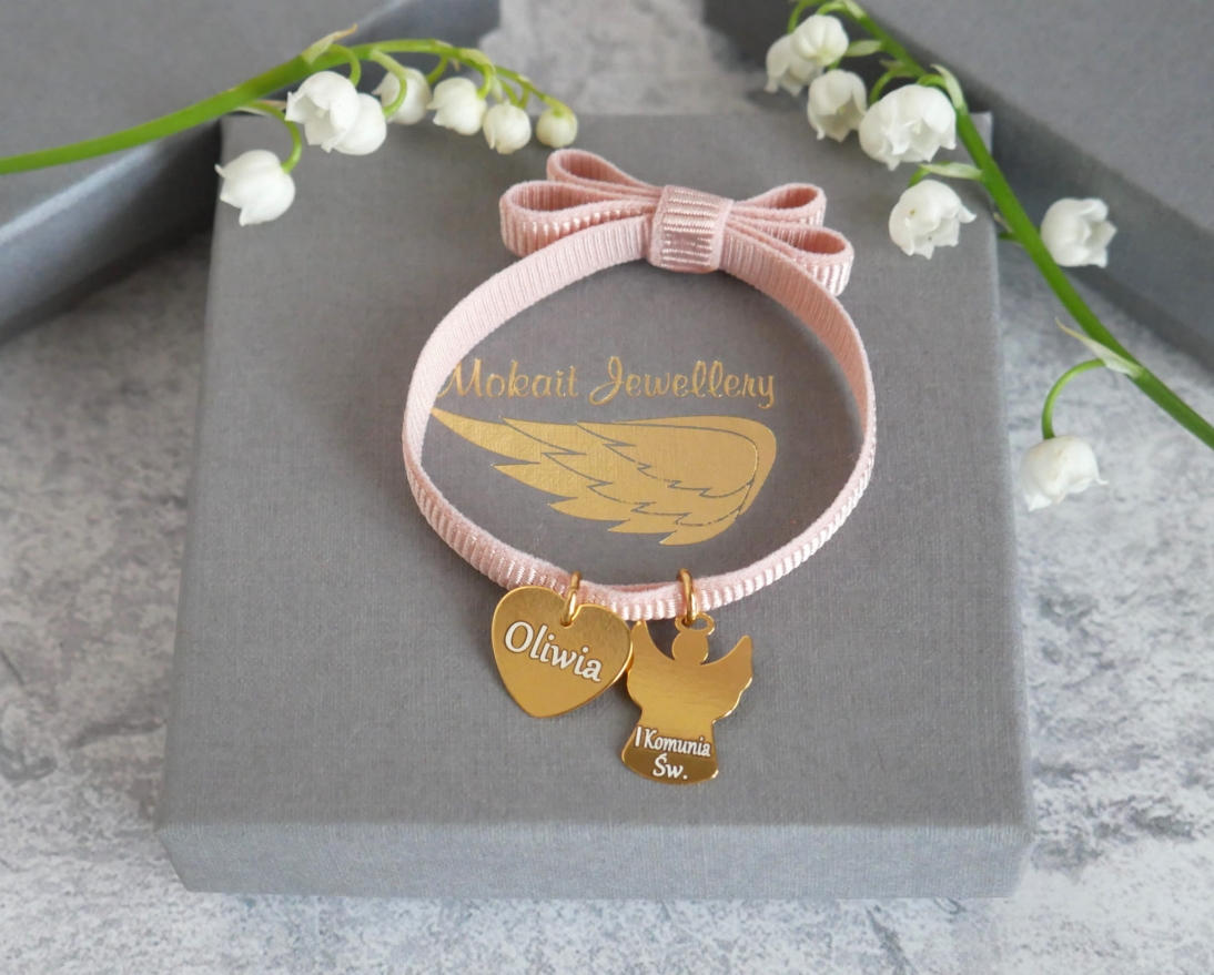 Pamiątka Pierwszej Komunii Świętej - Bransoletka na wstążce na prezent komunijny - Bransoletka personalizowana - P1200427.JPG