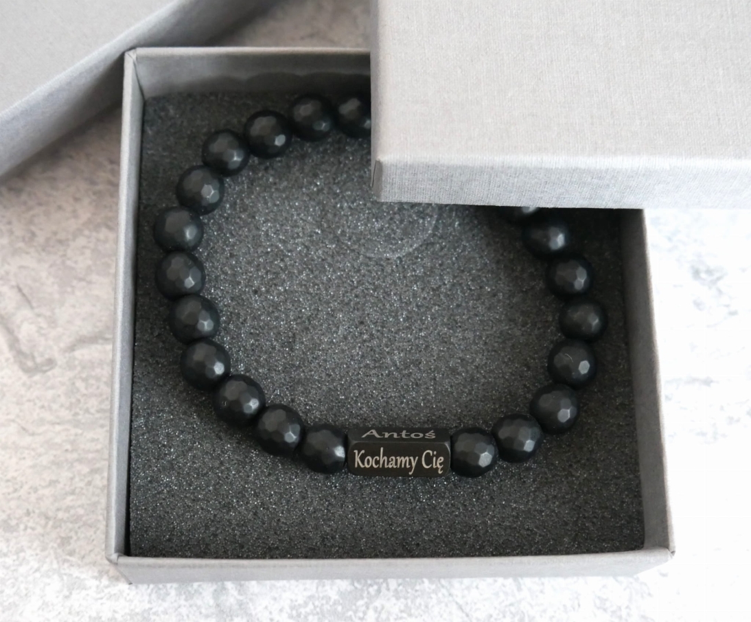 Bransoletka męska z imionami dzieci - bransoletka personalizowna kamien onyks czarny matowy - Bransoletka dla taty - Bransoletka męska z imionami dzieci - bransoletka personalizowna kamien onyks czarny matowy - Bransoletka dla taty