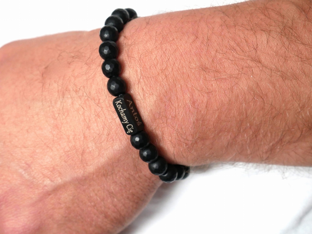 Bransoletka męska z imionami dzieci - bransoletka personalizowna kamien onyks czarny matowy - Bransoletka dla taty - Bransoletka męska z imionami dzieci - bransoletka personalizowna kamien onyks czarny matowy - Bransoletka dla taty