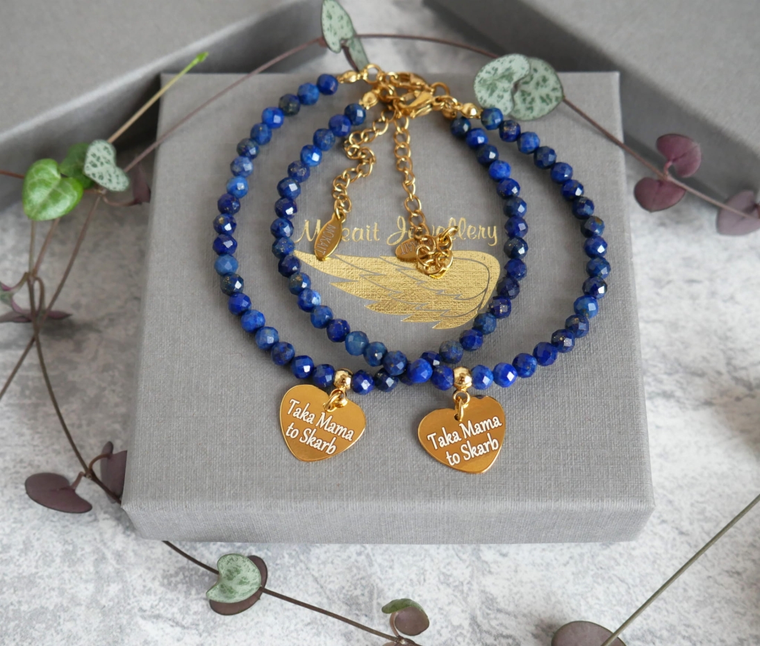 Zestaw bransoletek z kamieni Lapis Lazuli na Podziękowania ślubne dla Mam - Bransoletki personalizowane - Prezent na podziękowania ślub  - Zestaw bransoletek z kamieni Lapis Lazuli na Podziękowania ślubne dla Mam - Bransoletki personalizowane - Prezent na podziękowania ślub