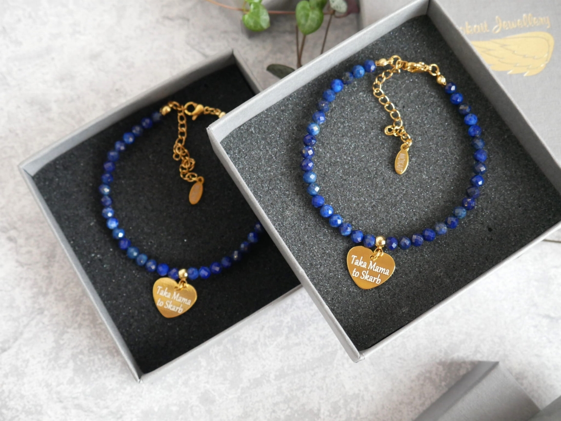 Zestaw bransoletek z kamieni Lapis Lazuli na Podziękowania ślubne dla Mam - Bransoletki personalizowane - Prezent na podziękowania ślub  - Zestaw bransoletek z kamieni Lapis Lazuli na Podziękowania ślubne dla Mam - Bransoletki personalizowane - Prezent na podziękowania ślub