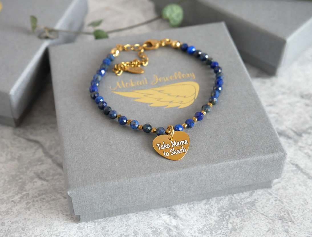  Bransoletka dla Mamy - Taka Mama to Skarb - Kamień lapis lazuli i hematyt - Bransoletka na prezent dla mamy - Bransoletka dla Mamy - Taka Mama to Skarb - Kamień lapis lazuli i hematyt - Bransoletka na prezent dla mamy