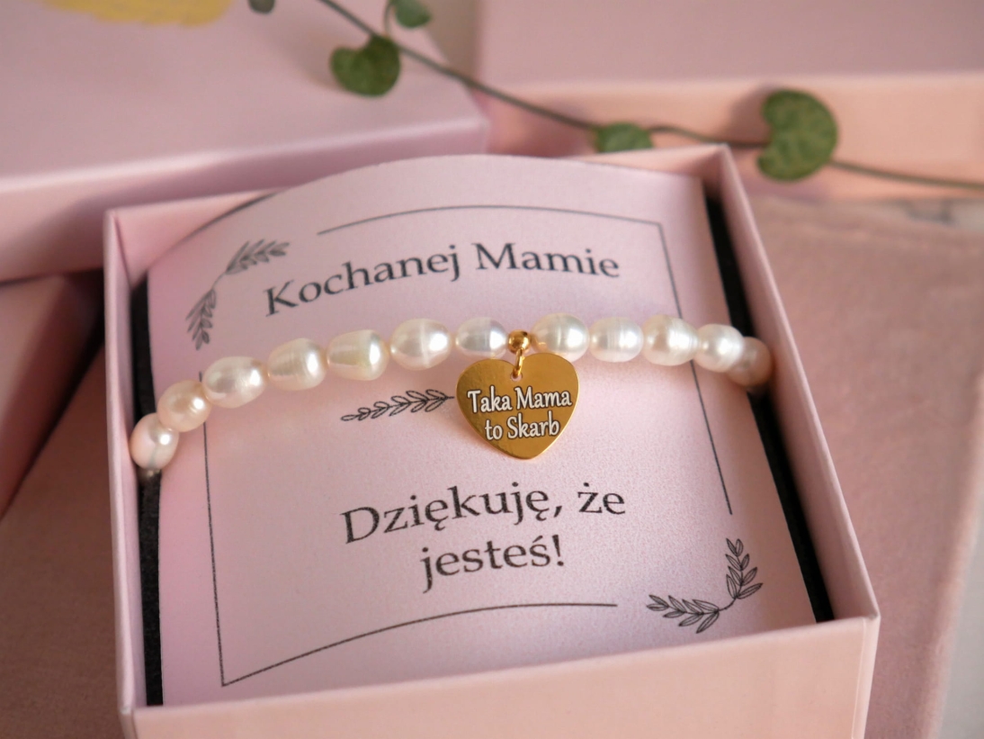 Perełki z sercem - Bransoletka z sercem z perełkami - Bransoletka na dzień mamy z grawerem z imionami - biżuteria personalizowana - Perełki z sercem - Bransoletka z sercem z perełkami - Bransoletka na dzień mamy z grawerem z imionami - biżuteria personalizowana