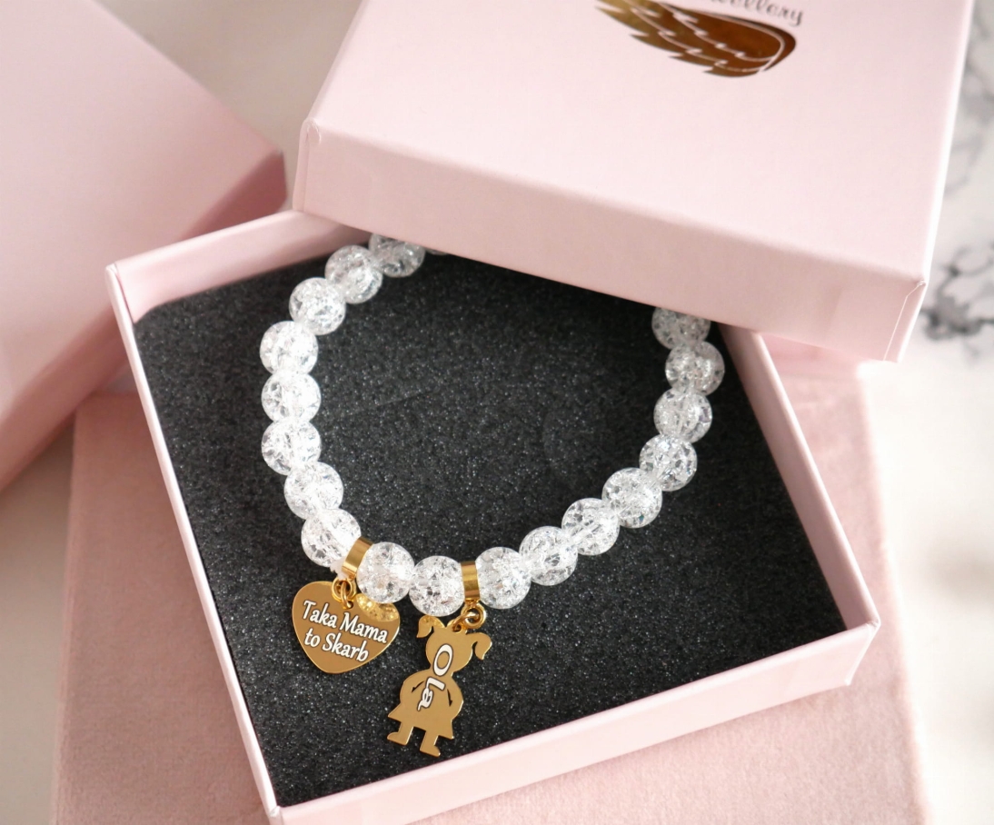 Prezent dla Mamy - Bransoletka dla mamy z dzieckiem - kamień Kryształ biały - Biżuteria personalizowana dla Mamy - P1220250.JPG
