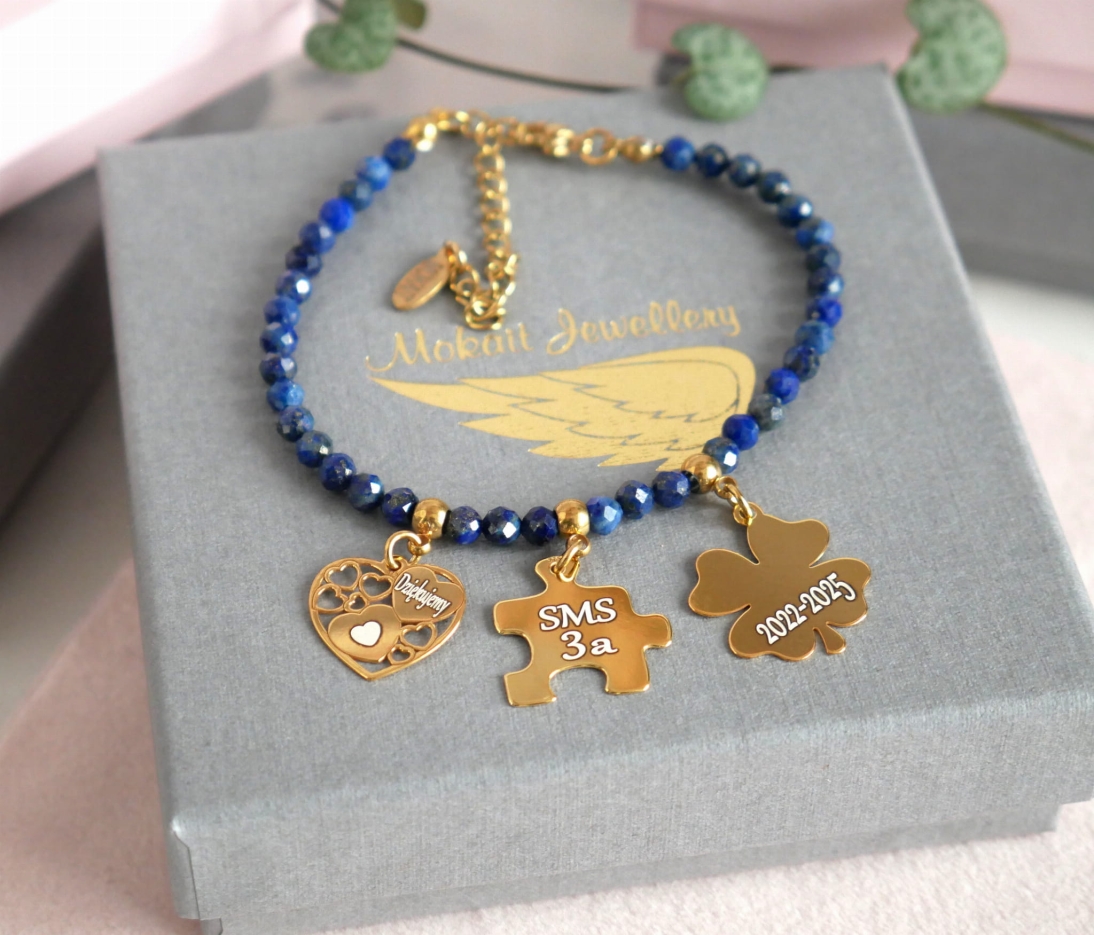 Bransoletka dla Nauczycielki  - Bransoletka na zakończenie roku szkolnego - Pomysł na prezent personalizowany - Kamień Lapis Lazuli - Bransoletka dla Nauczycielki - Bransoletka na zakończenie roku szkolnego - Pomysł na prezent personalizowany - Kamień Lapis Lazuli