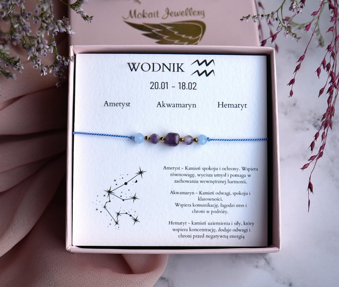 Bransoletka dla Wodnika na jedwabnym sznureczku - Kamienie Naturalne Ametyst Akwamaryn Hematyt - Kolekcja Zodiakalna Wodnik - P1230341.JPG
