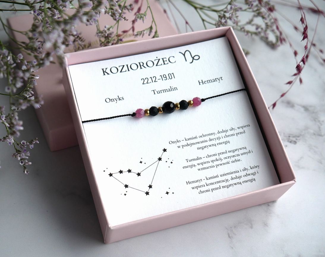 Bransoletka dla Koziorożca na jedwabnym sznureczku - Kamienie Naturalne Onyks Turmalin Hematyt - Kolekcja Zodiakalna Koziorożec - Bransoletka dla Koziorożca na jedwabnym sznureczku - Kamienie Naturalne  - Kolekcja Zodiakalna Koziorożec