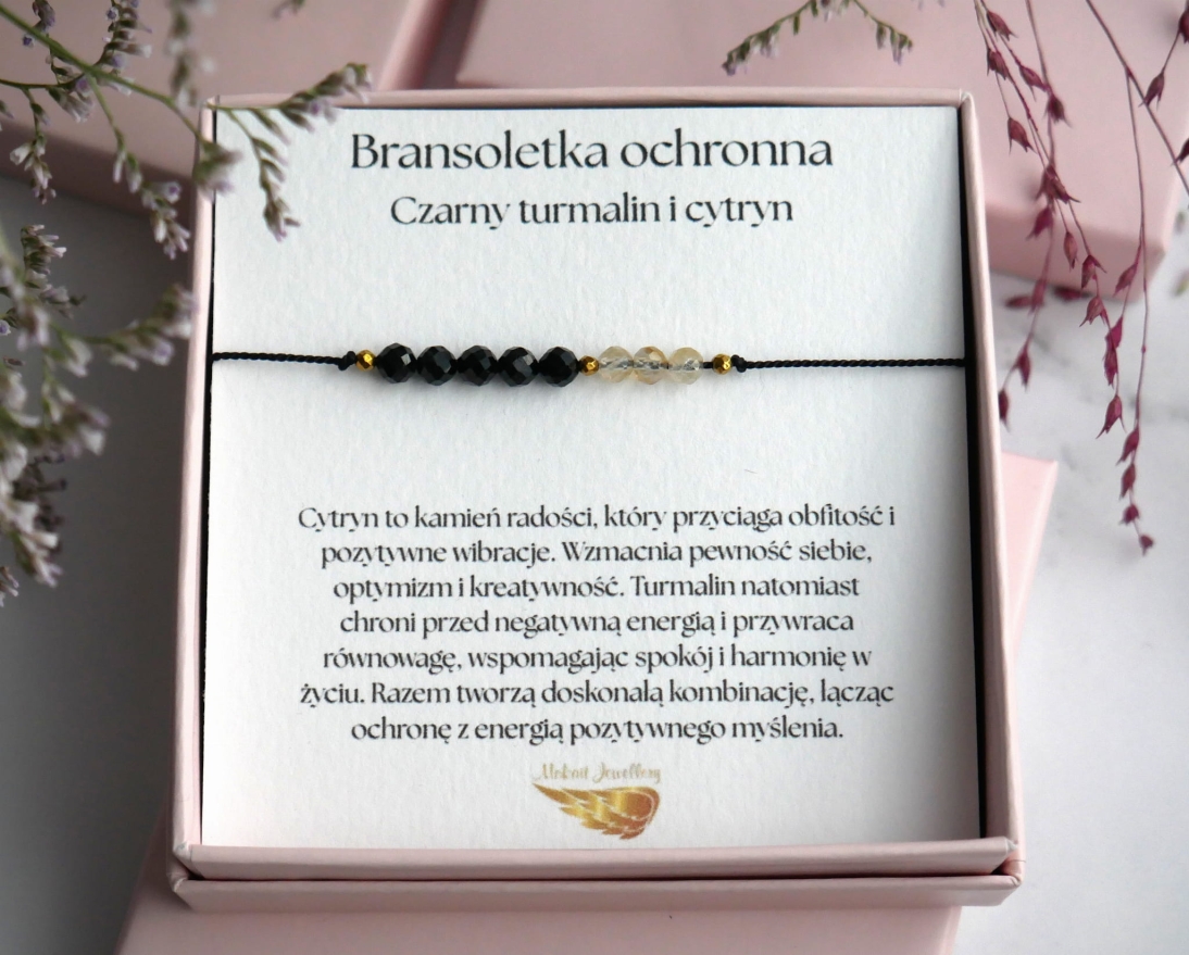Ochronna bransoletka z Turmalinem i cytrynem na jedwabnym sznureczku  - Ochronna bransoletka z Turmalinem i cytrynem na  jedwabnym sznureczku