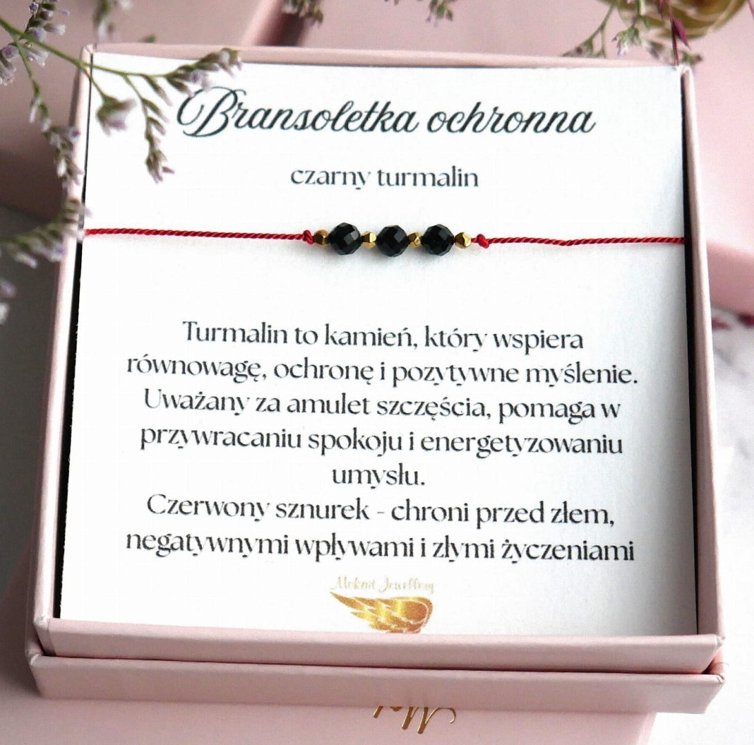 Ochronna bransoletka z Turmalinem na czerwonym jedwabnym sznureczku  - Ochronna bransoletka z Turmalinem i na czerwonym jedwabnym sznureczku