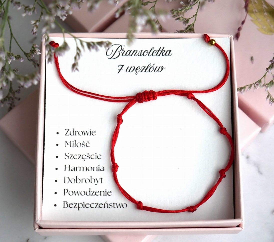 Bransoletka 7 węzłów - Czerwona bransoletka z 7 węzłami - Prezent - Bransoletka 7 węzłów - Czerwona bransoletka z 7 węzłami - Prezen