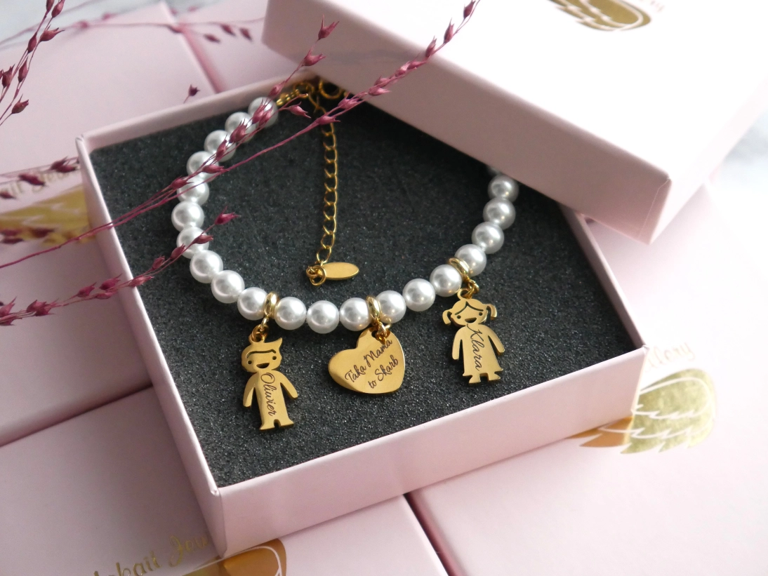 Prezent Bransoletka dla Mamy z imionami dzieci - Prezent dla mamy - bransoletka z pereł - Bransoletka personalizowana na Dzień Mamy