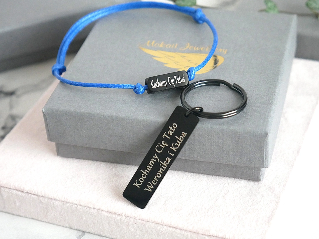 Prezent Dla Taty - Zestaw Bransoletka i brelok z grawerem - personalizowany prezent dla Taty 