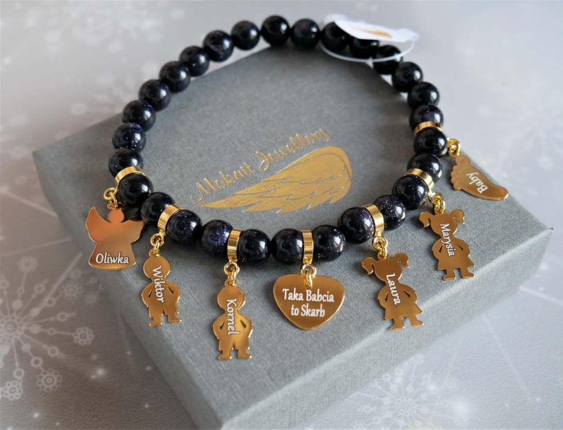 Konfigurator >> Bransoletka kamień + 7 dowolnych zawieszek - Biżuteria personalizowana