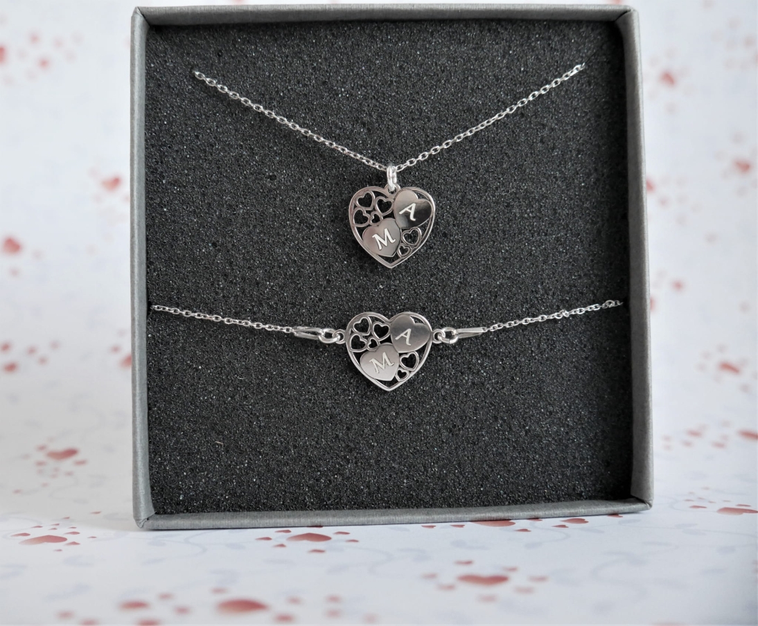 Zestaw Bransoletka + Naszyjnik z zawieszką Serca w sercu -  Srebro 925 - Pomysł na prezent - srebro 925