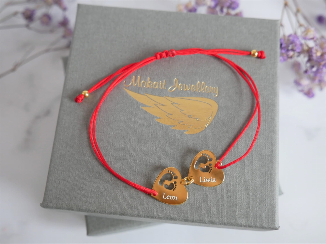 Konfigurator > Bransoletka na sznureczku  + dwie dowolne przekładki z  dowolnym grawerem - Biżuteria personalizowana 