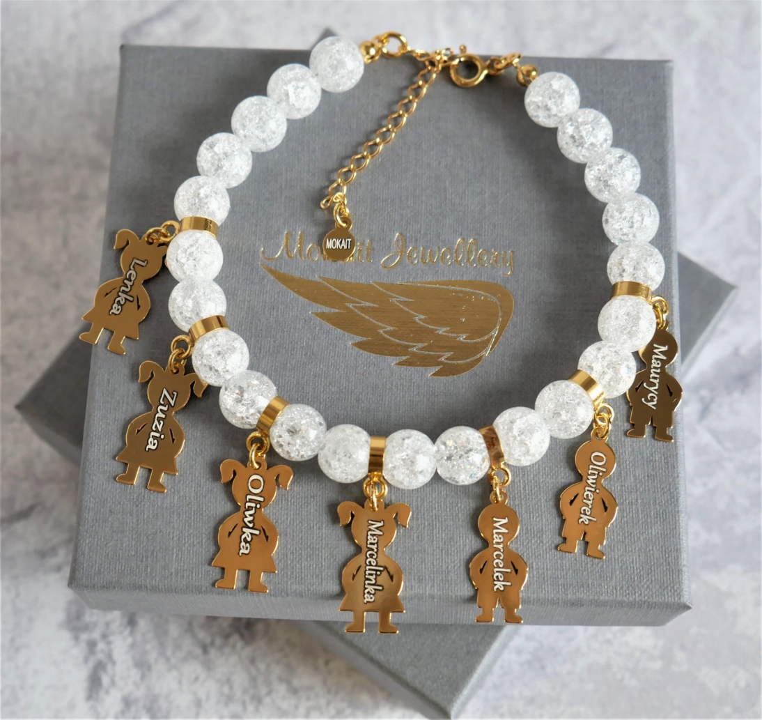 Konfigurator >> Bransoletka kamień + 7 dowolnych zawieszek z zapięciem - Biżuteria personalizowana 