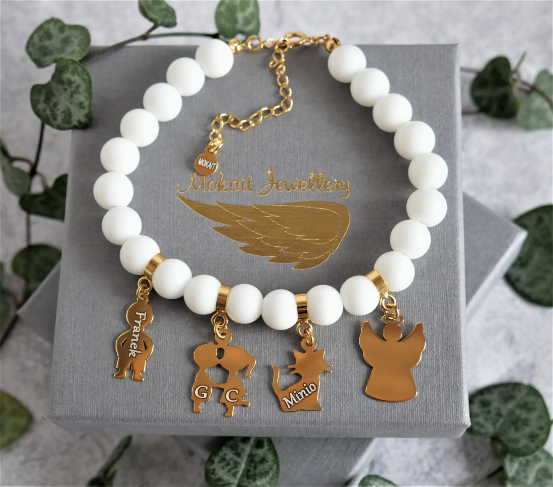 *Konfigurator >>  Bransoletka  kamień naturalny + cztery dowolne zawieszki zapięcie  - Biżuteria personalizowana