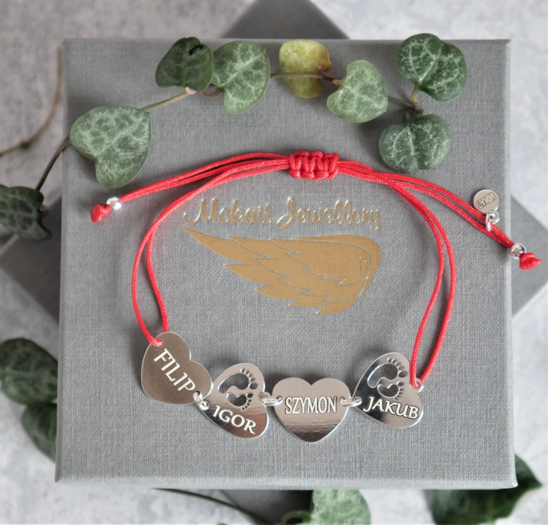 Konfigurator > Bransoletka na sznurku  + cztery dowolne przekładki z  dowolnym grawerem - Biżuteria personalizowana  