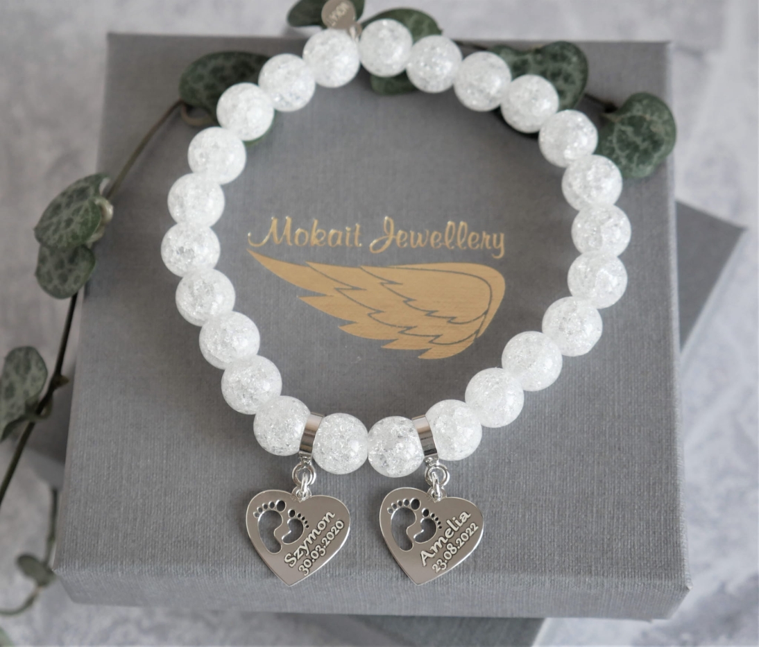 Bransoletka kryształ ze stópkami w sercu z imionami - Srebro 925 - Bransoletka personalizowana - Bransoletka kryształ ze stópkami w sercu z imionami - Srebro 925 - Bransoletka personalizowana