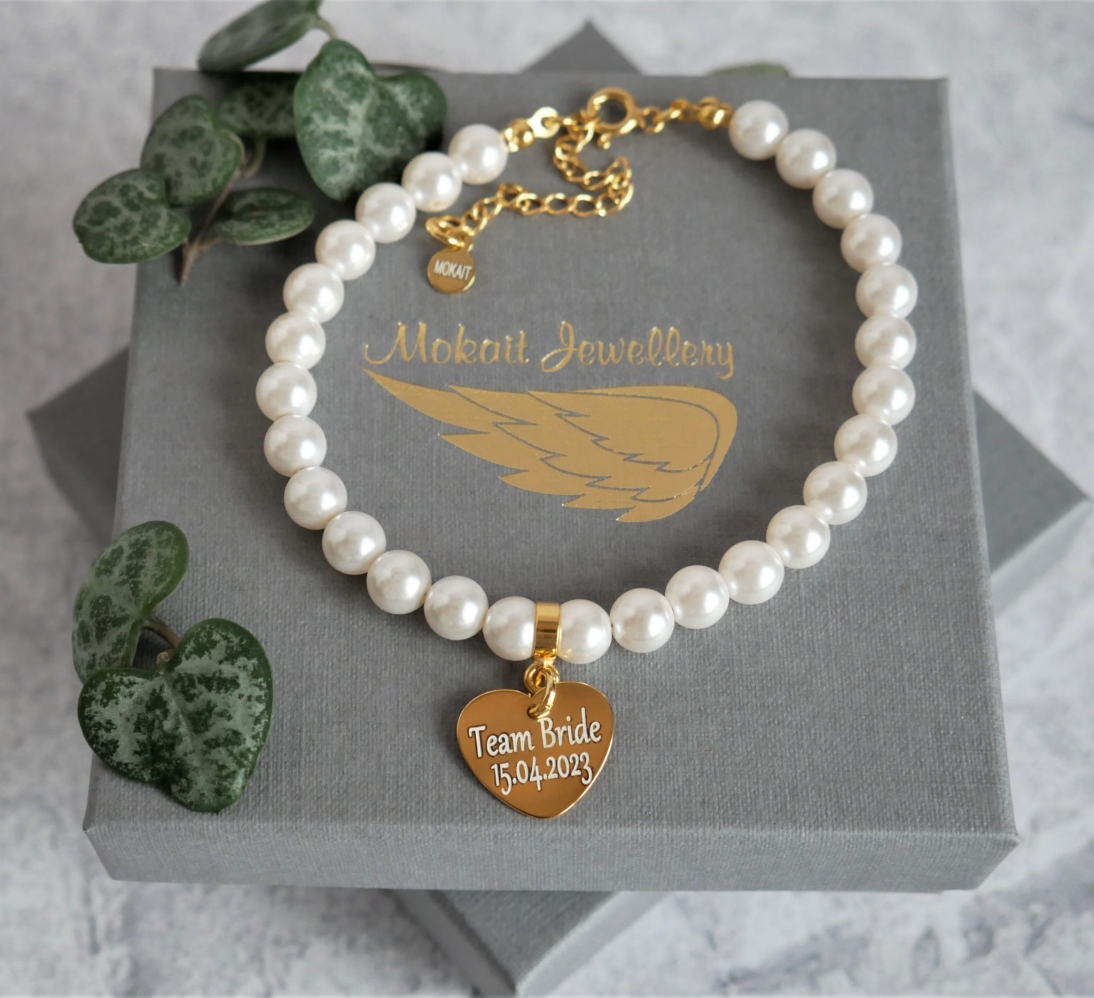 Bransoletka perełki z sercem Team Bride - Bransoletka na wieczór panieński - Bransoletka personalizowana - P1160206.jpg