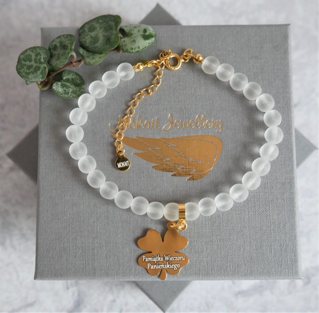 Bransoletka z koniczyną Pamiątka wieczoru panieńskiego - Pomysł na prezent dla Panny Młodej - Bransoletka z koniczyną Pamiątka wieczoru panieńskiego - Pomysł na prezent dla Panny Młodej