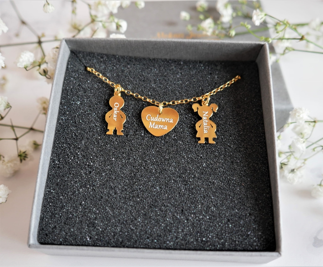 Naszyjnik dla Mamy serce Cudowna Mama i dowolne imiona dzieci - Naszyjnik personalizowany  na prezent na Dzień Mamy - Naszyjnik dla Mamy serce Cudowna Mama i dowolne imiona dzieci - Naszyjnik personalizowany na prezent na Dzień Mamy