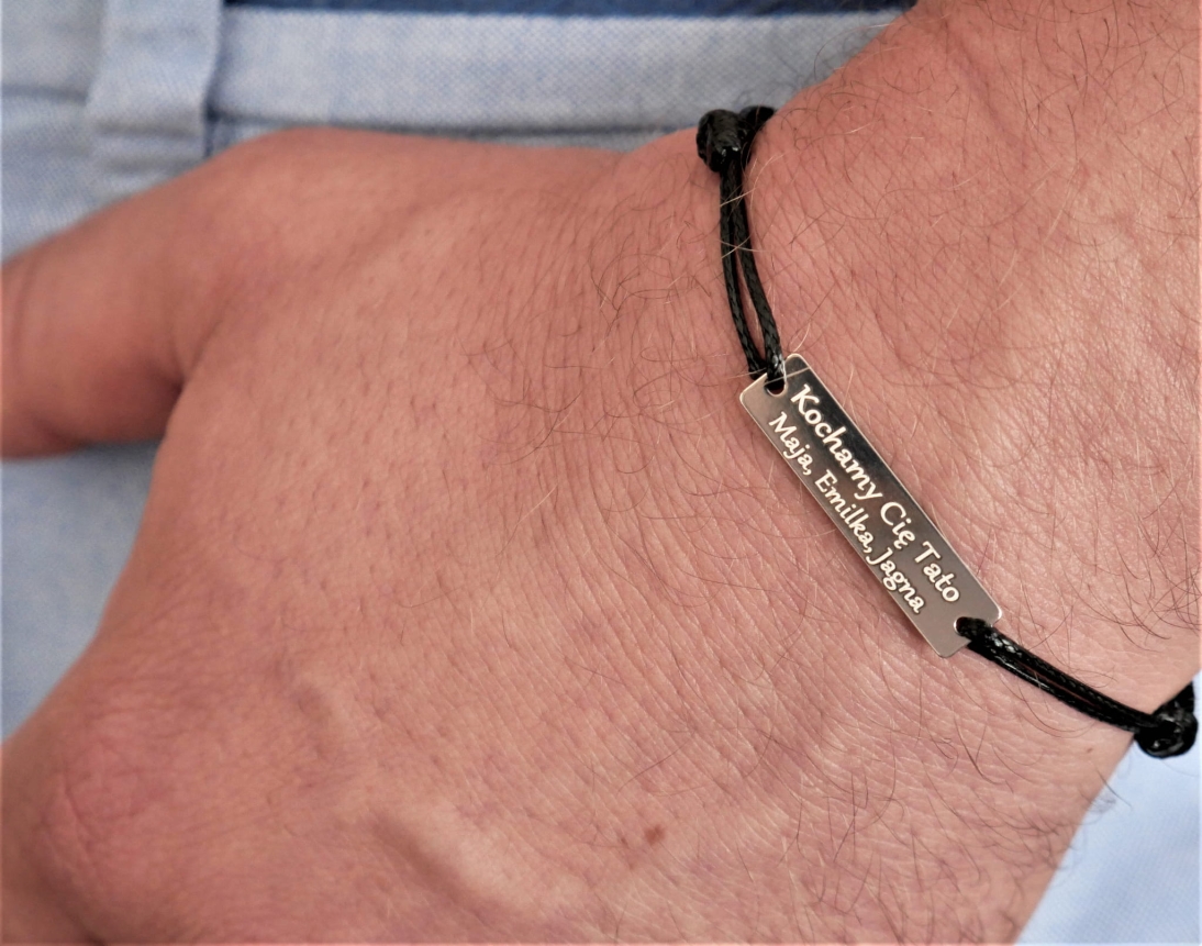  Czarna bransoletka dla Taty z imionami dzieci - Prezent na Dzień Taty - Bransoletka personalizowana dla Taty  - Bransoletka dla Taty z imionami dzieci - Prezent na Dzień Taty - Bransoletka personalizowana dla Taty