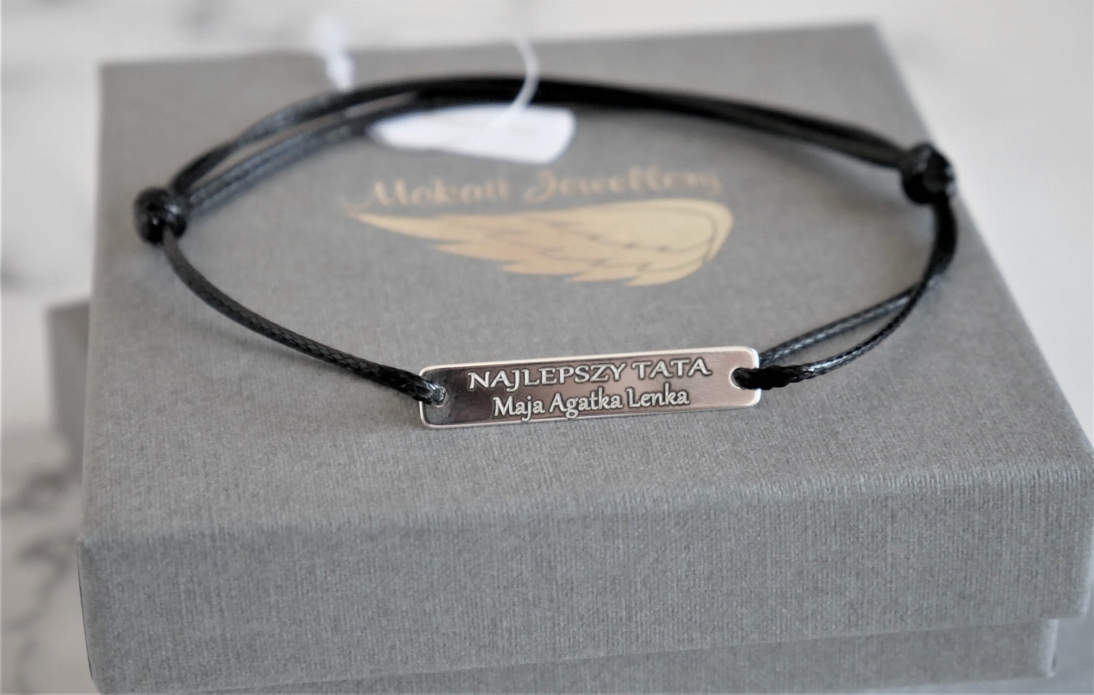  Czarna bransoletka dla Taty z imionami dzieci - Prezent na Dzień Taty - Bransoletka personalizowana dla Taty  - Czarna bransoletka dla Taty z imionami dzieci - Prezent na Dzień Taty - Bransoletka personalizowana dla Taty