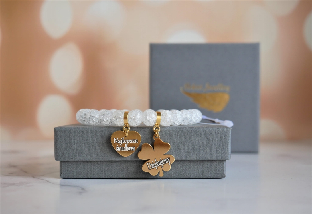 Bransoletka dla Świadkowej - Najlepsza świadkowa - Dziękujemy - Prezent na podziękowanie dla Świadkowej - Kryształ biały