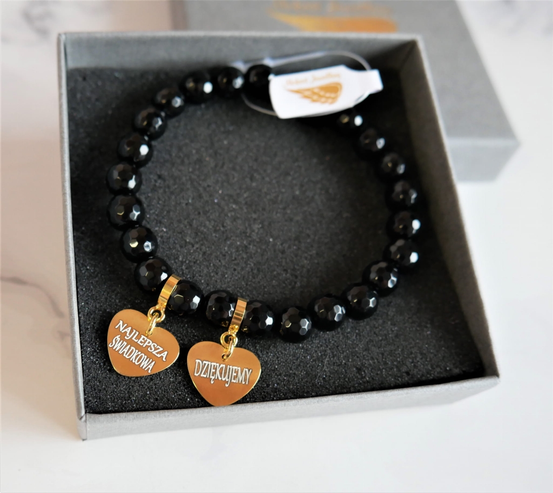 Bransoletka dla Świadkowej - Najlepsza Świadkowa - Dziękujemy - Prezent na podziękowanie dla Świadkowej - Onyks czarny - Bransoletka dla Świadkowej - Najlepsza Świadkowa - Dziękujemy - Prezent na podziękowanie dla Świadkowej - Onyks czarny