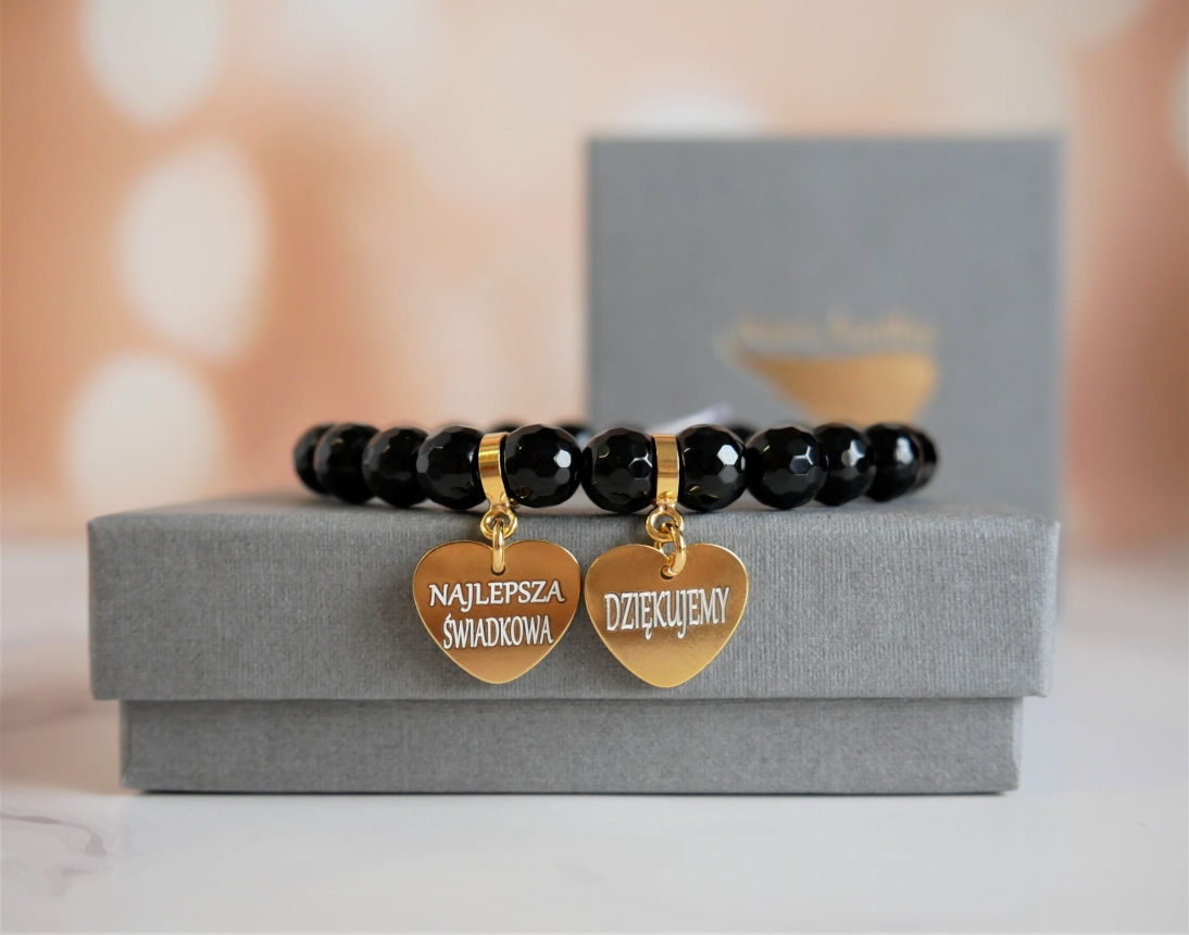 Bransoletka dla Świadkowej - Najlepsza Świadkowa - Dziękujemy - Prezent na podziękowanie dla Świadkowej - Onyks czarny - Bransoletka dla Świadkowej - Najlepsza Świadkowa - Dziękujemy - Prezent na podziękowanie dla Świadkowej - Onyks czarny