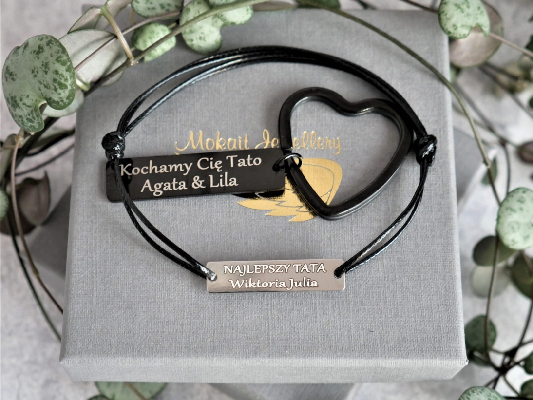 Zestaw na DZIEŃ TATY - Bransoletka z dowolną personalizacją i brelok czarny do kluczy - Pomysł na prezent - Zestaw na DZIEŃ TATY - Bransoletka z dowolną personalizacją i brelok czarny do kluczy - Pomysł na prezent