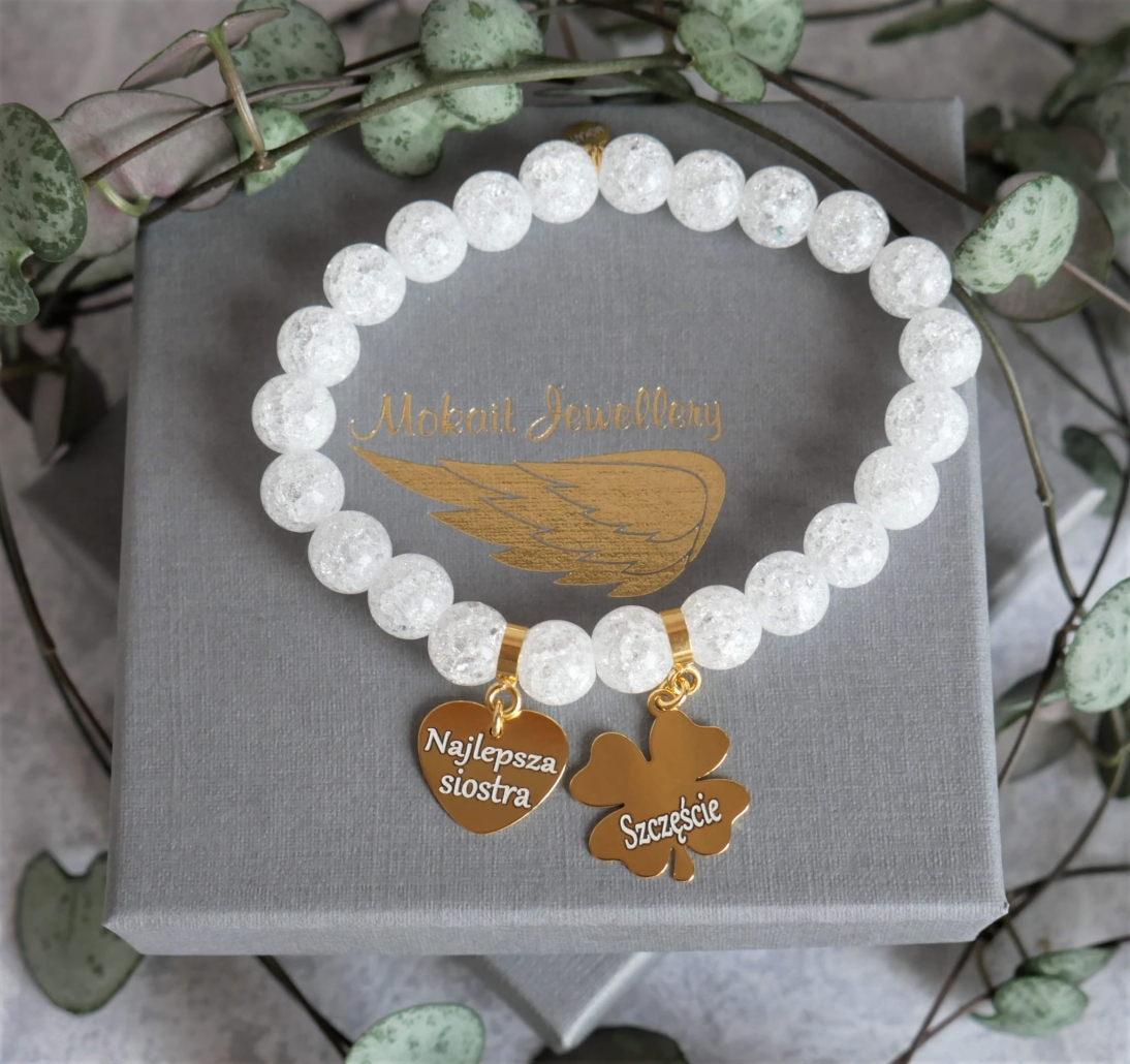 Bransoletka dla Siostry z sercem i koniczynka - Bransoletka personalizowana dla siostry 