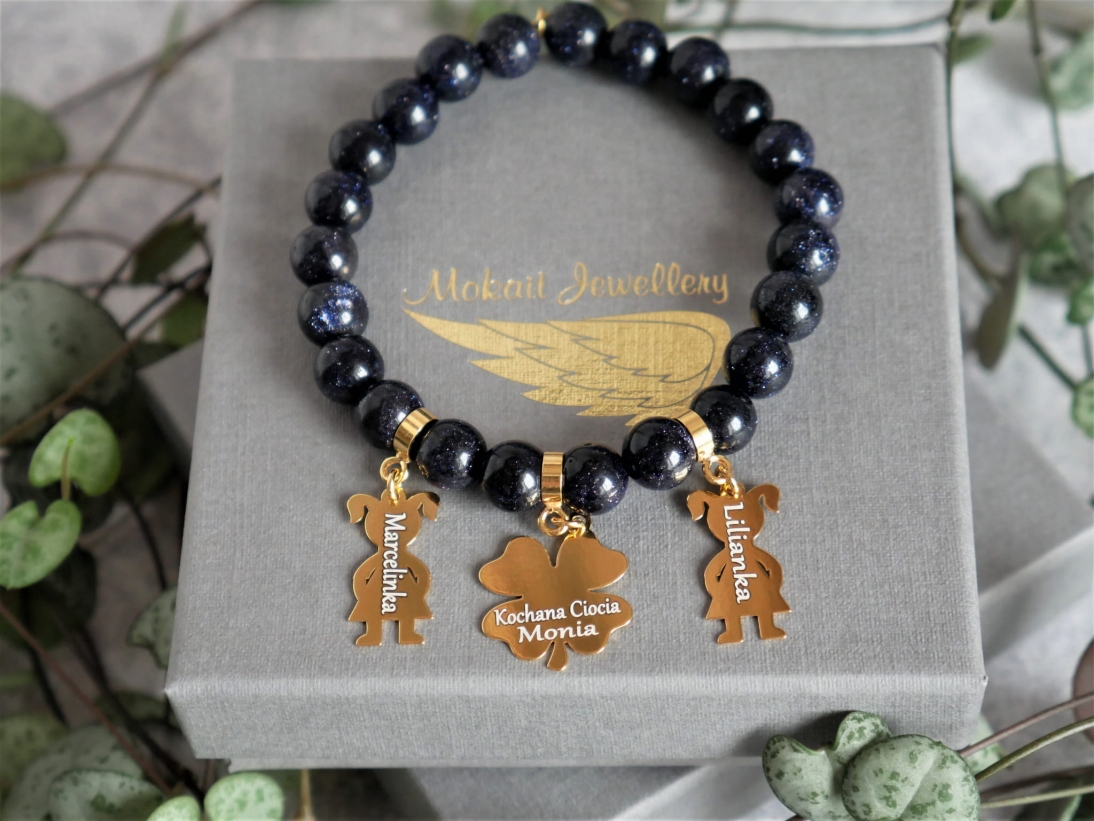 Bransoletka dla Cioci od dwóch dziewczynek z imionami z kamienia Noc Kairu- Bransoletka personalizowana na prezent - Bransoletka dla Cioci od dwóch dziewczynek z imionami - Bransoletka personalizowana na prezent