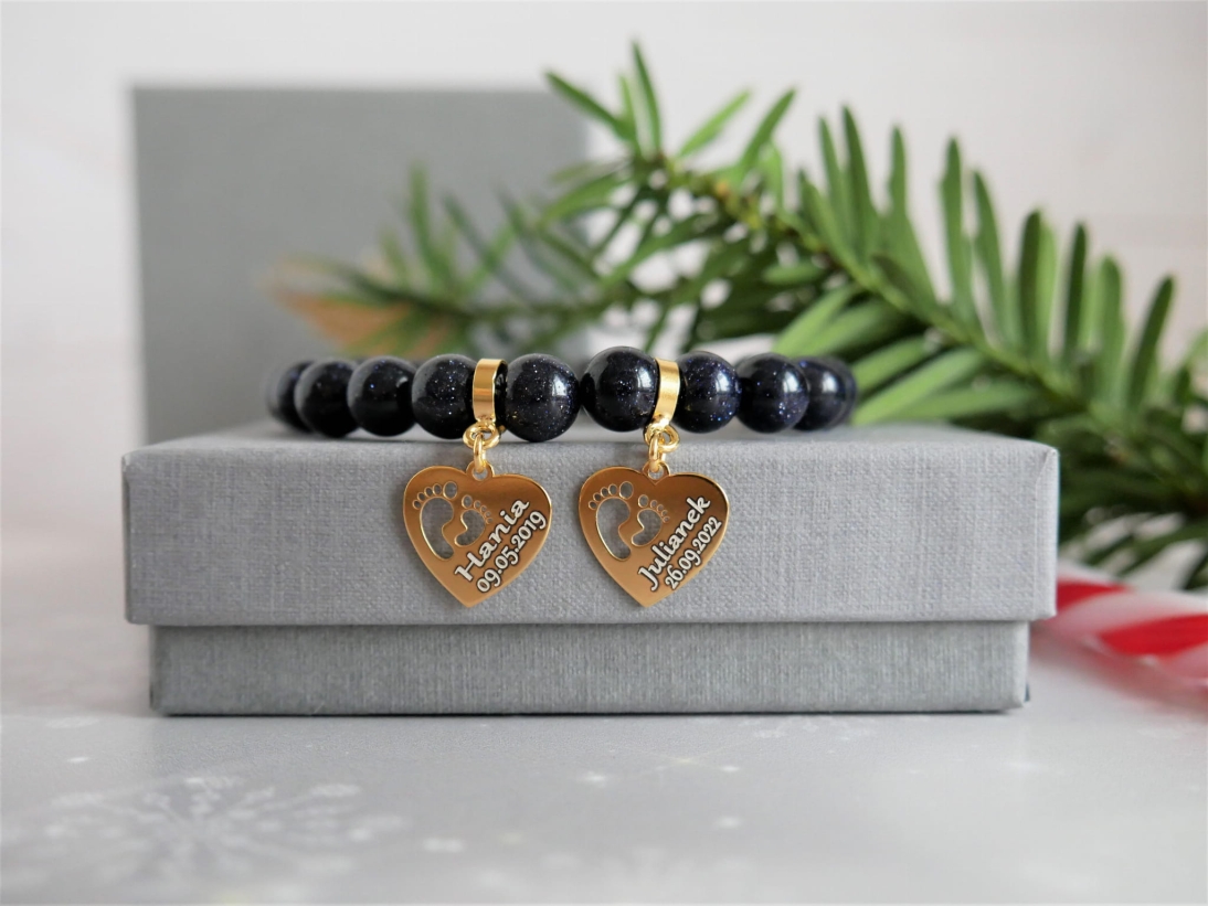 Prezent personalizowany - Pomysł na prezent z sercem - Kamień noc kairu - Prezent na święta Bransoletka personalizowana - Pomysł na prezent pod choinkę z sercem