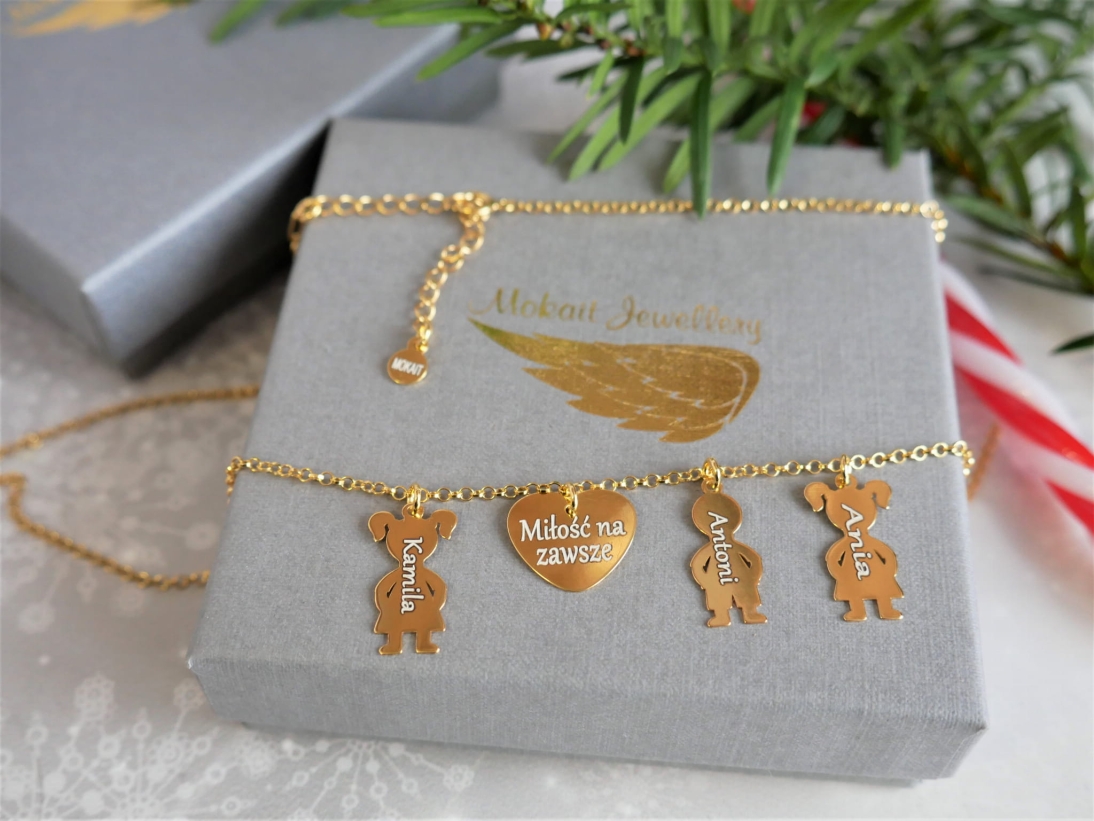 Naszyjnik na prezent pod choinkę - Prezent świąteczny z imionami - Naszyjnik personalizowany - Naszyjnik na prezent pod choinkę - Prezent świąteczny z imionami - Naszyjnik personalizowany