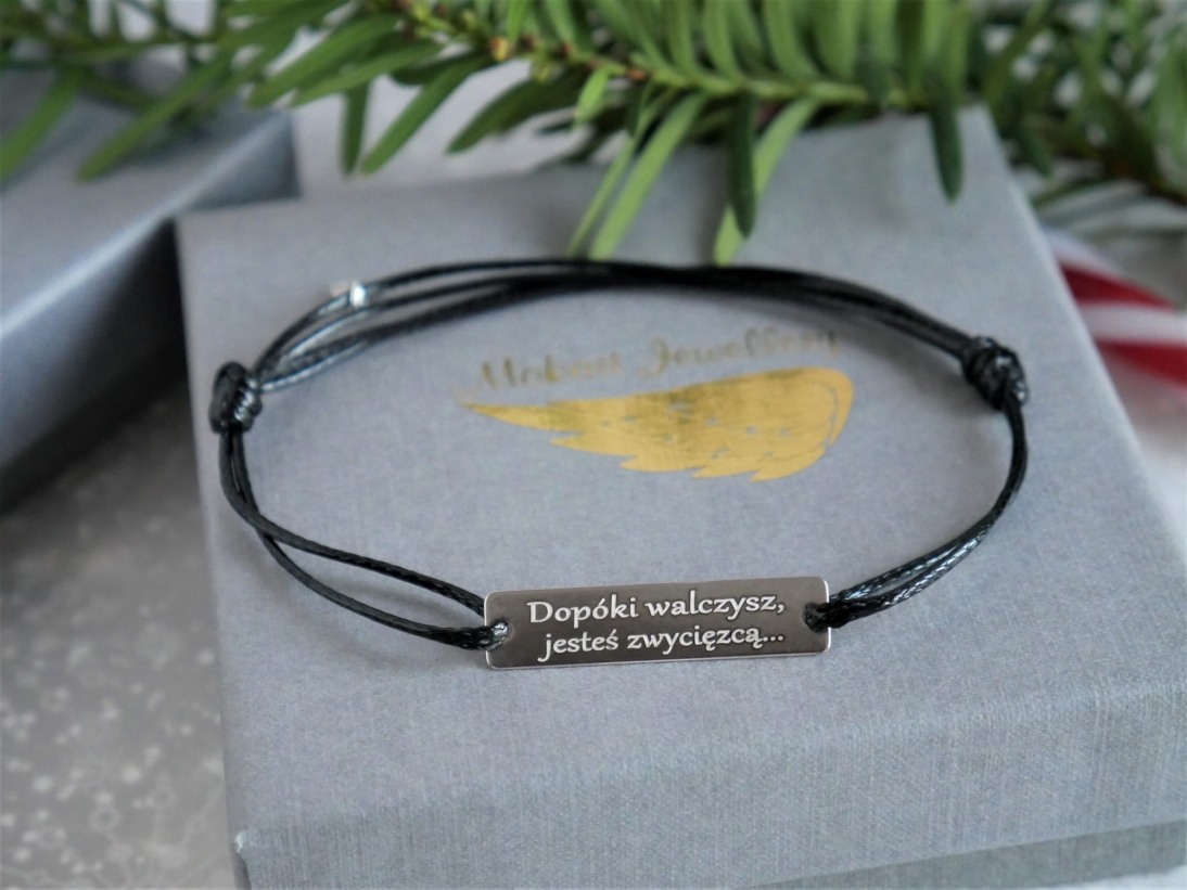  Bransoletka na czarnym sznurku regulowana  z dowolnym grawerem - Biżuteria personalizowana - Pomysł na prezent - P1140162.jpg