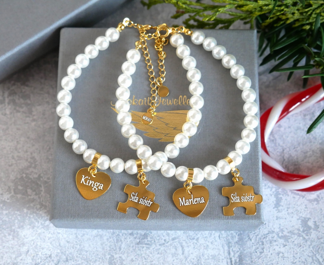 Bransoletka z perełek dla siostry - Siła Sióstr -  Bransoletka personalizowana dla siostry - Prezent świąteczny - Bransoletka z perełek dla siostry - Siła Sióstr -  Bransoletka personalizowana dla siostry