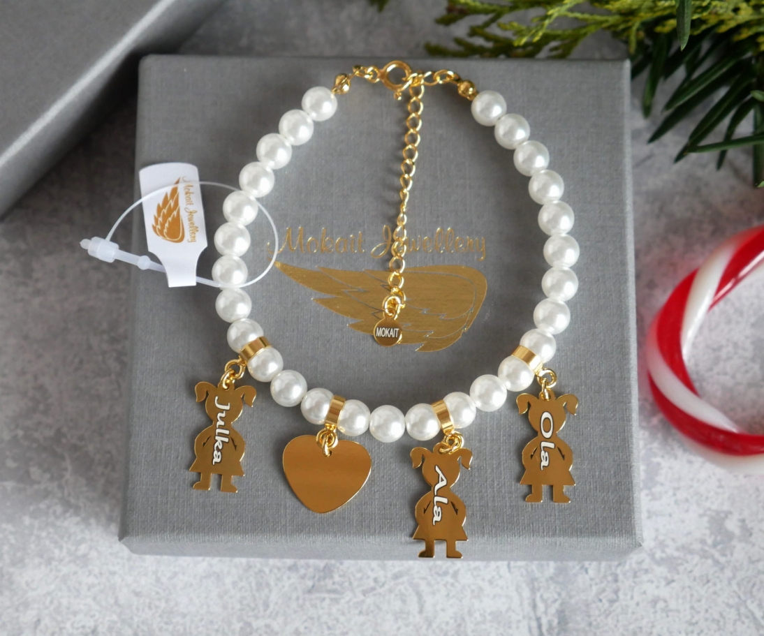 Biżuteria personalizowana - Perełki z imionami - Prezent pod choinkę - Bransoletka grawerowana - Biżuteria personalizowana - Perełki z imionami - Prezent pod choinkę - Bransoletka grawerowana