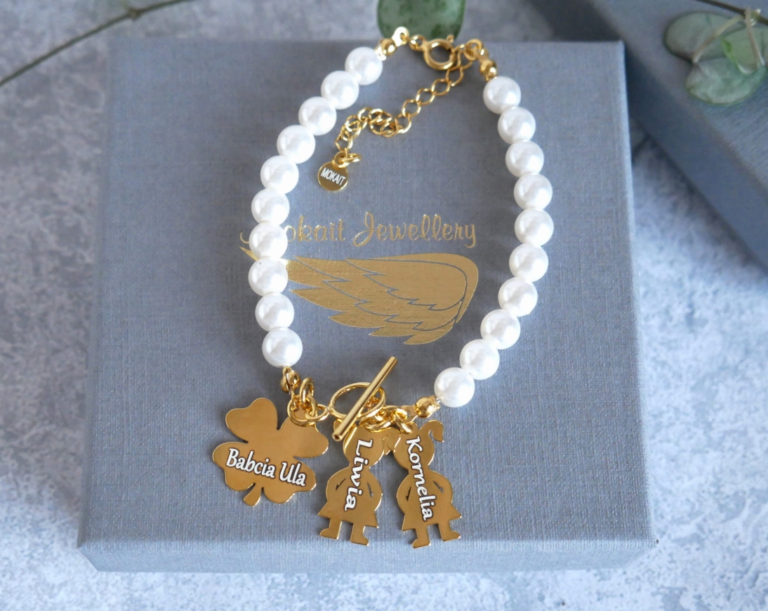 Bransoletka perełki dla Babci z imionami - Biżuteria na prezent z okazji Dnia Babci  - Bransoletka personalizowana - Bransoletka perełki dla Babci z imionami - Biżuteria na prezent z okazji Dnia Babci  - Bransoletka personalizowana