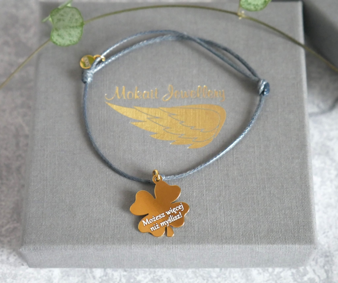 Bransoletka z koniczynką - Możesz więcej niż myslisz! - Dowolna personalizacja - Wybierz kolor sznurka - Bransoletka z koniczynką - Możesz więcej niż myslisz! - Dowolna personalizacja - Wybierz kolor sznurka