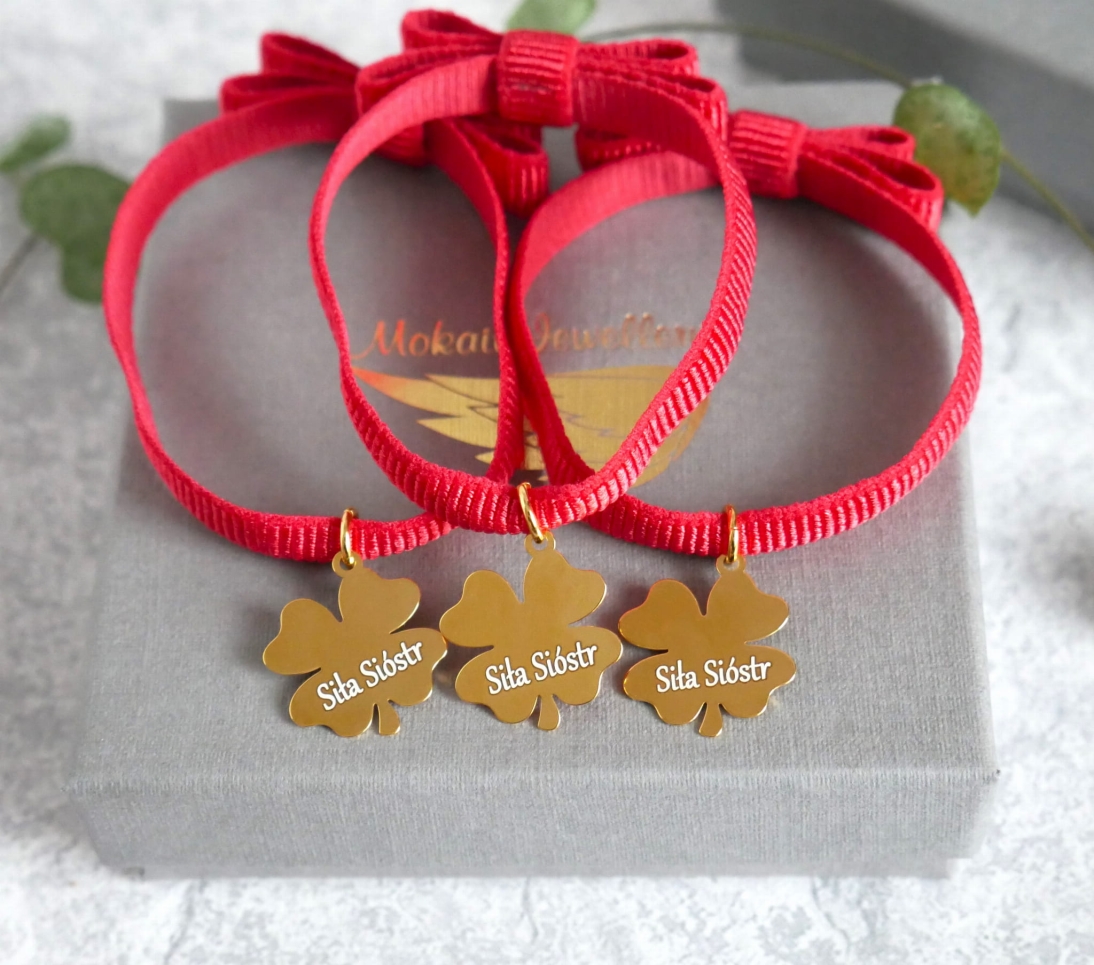 Zestaw bransoletek z kokardką dla Sióstr - Siła Sióstr - Bransoletka grawerowana - Własny grawer - Pomysł na prezent - Zestaw bransoletek z kokardką dla Sióstr - Siła Sióstr - Bransoletka grawerowana - Własny grawer - Pomysł na prezent