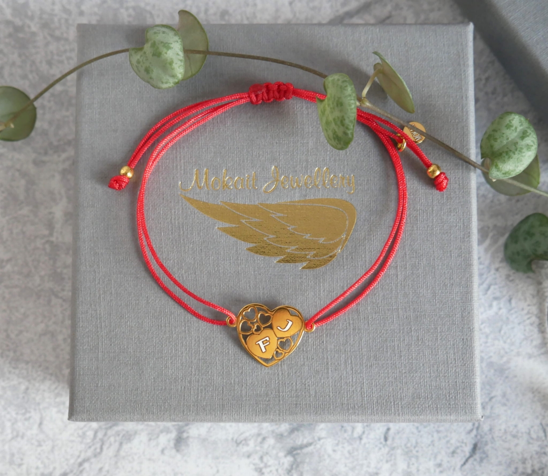 Bransoletka z sercem - serca w sercu z dowolnym grawerem literek - Bransoletka na walentynki - Pomysł na walentynki - Bransoletka z sercami - serca w sercu z dowolnym grawerem literek - Bransoletka na walentynki