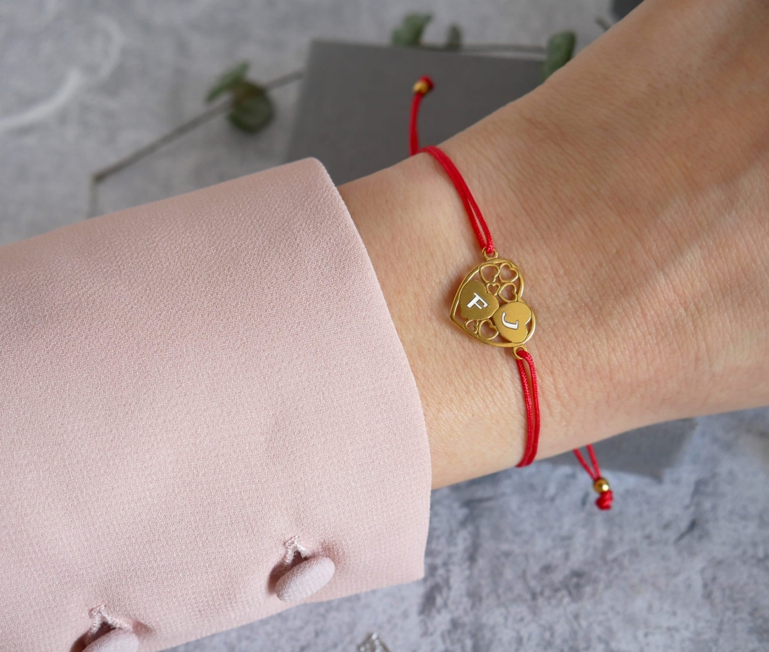 Bransoletka z sercem - serca w sercu z dowolnym grawerem literek - Bransoletka na walentynki - Pomysł na walentynki - Bransoletka z sercami - serca w sercu z dowolnym grawerem literek - Bransoletka na walentynki