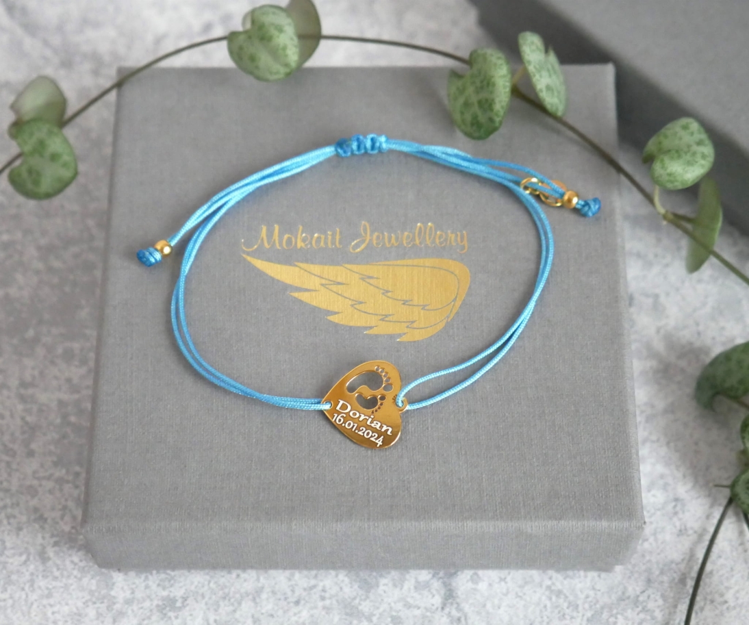 Niebieska bransoletka z sercem ze stópkami dziecka - Prezent z okazji narodzin chłopca - Pomysł na prezent dla Mam - Niebieska bransoletka z sercem ze stópkami dziecka - Prezent z okazji narodzin chłopca - Pomysł na prezent dla Mam